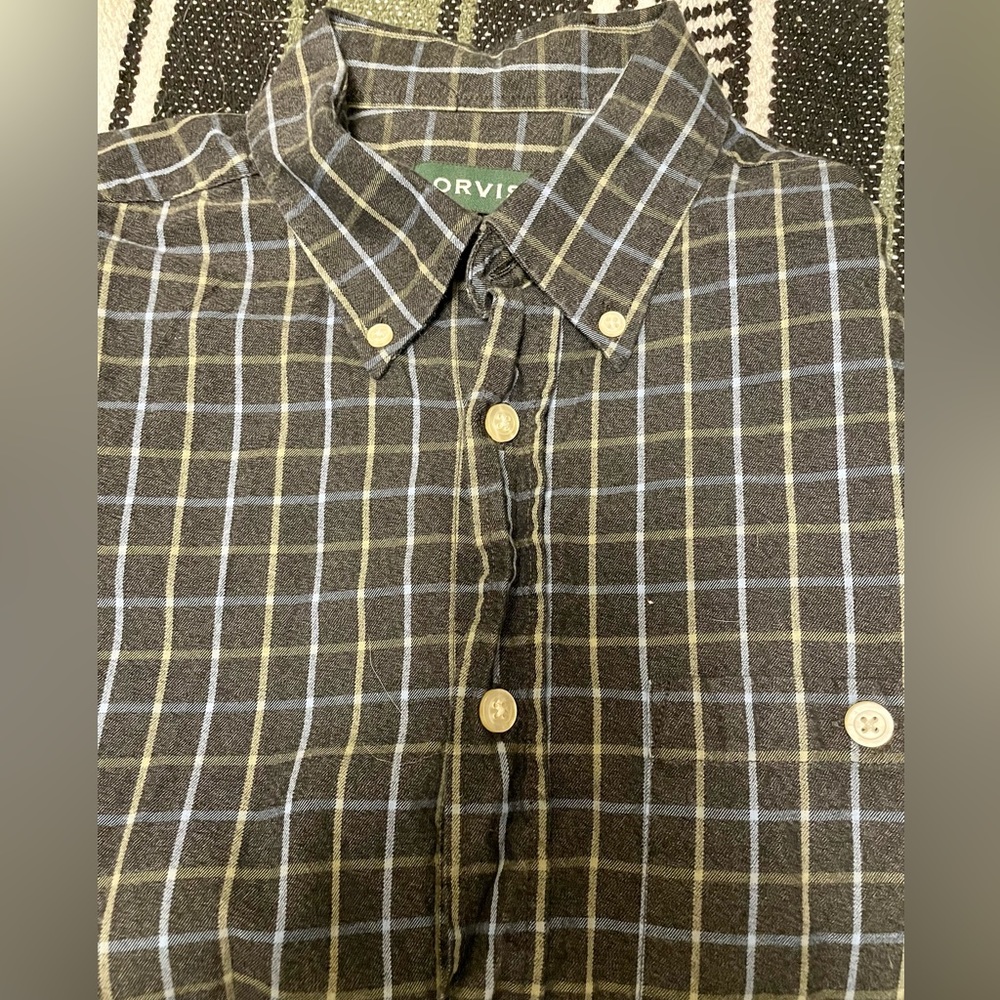 Orvis Men's Med Multicolor Plaid Cotton Flannel Long Sleeve Button Down Shirt.